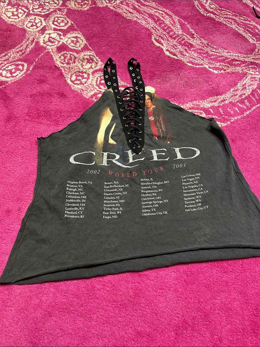 Vintage Y2K Rock indiesleaze grunge lace up grommet Creed band graphic top - Picture 4 of 5